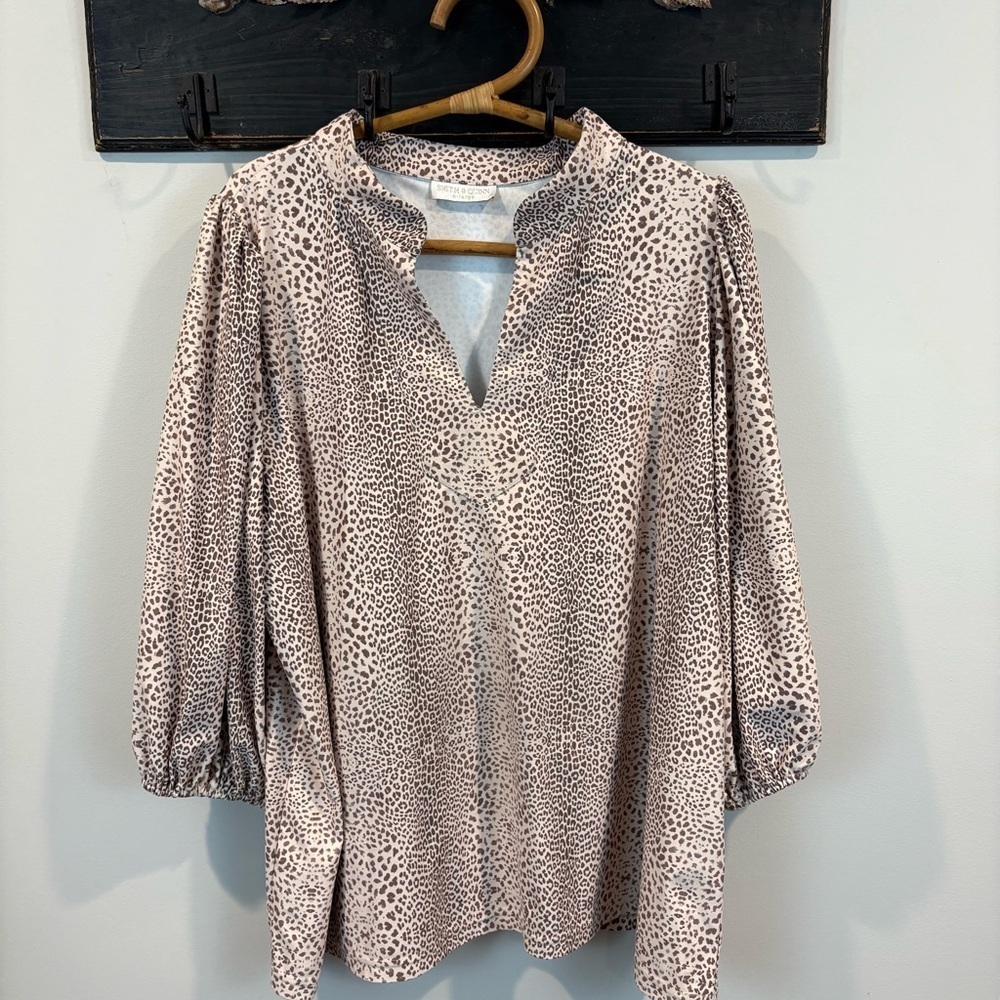 Smith & Quinn Leopard Animal Print Stretch Knit Tunic Top Size XL